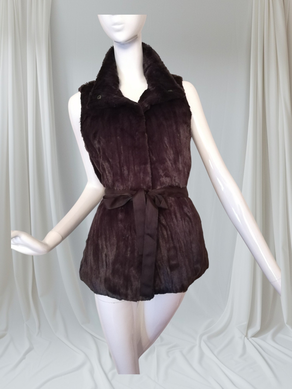 Banana Republic Dark Brown Faux Fur Sleeveless Belted Vest